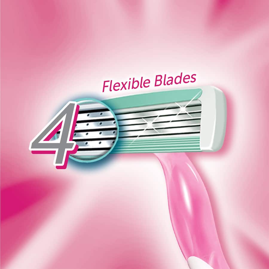 BIC Soleil Comfort Scented Razor with 4 moveable blades, pivoting head, Shea Butter strip, and refreshing citrus scent.