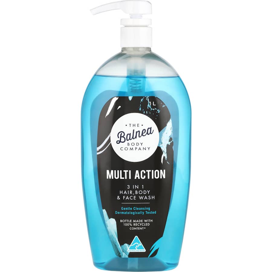 Balnea Men's Body Wash Multi Action offers a refreshing cleanse, hydrates skin, and revitalizes senses for all skin types.