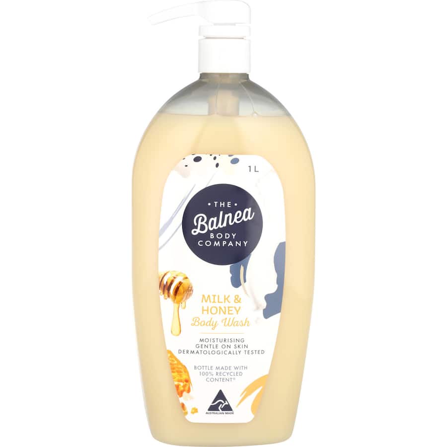 Luxurious Balnea Body Wash with Milk & Honey, nourishing skin with natural ingredients for a spa-like shower experience.