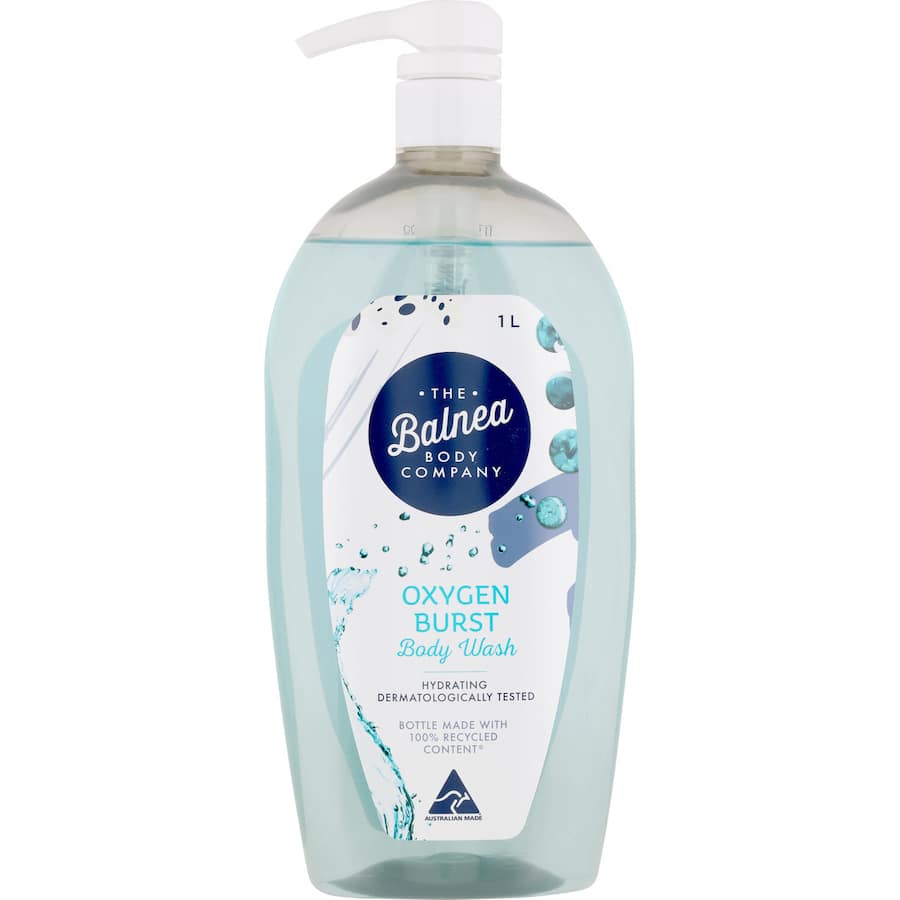 Balnea Body Wash Oxygen Burst: invigorating, oxygen-infused body wash for soft, revitalized skin with a luxurious lather.