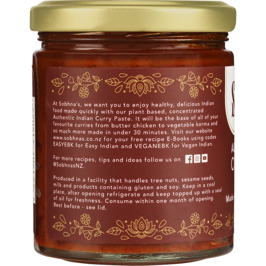 Sobhna's Curry Paste Authentic Hot Plant Based Jar 180g