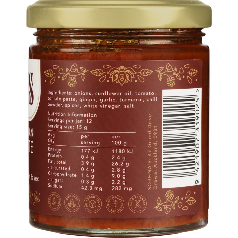 Sobhna's Curry Paste Authentic Hot Plant Based Jar 180g