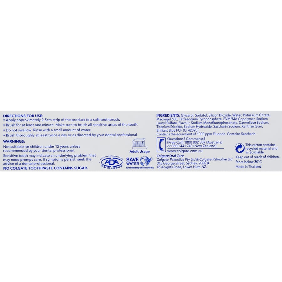 Colgate Sensitive Toothpaste Teeth Whitening: gentle formula for sensitive teeth, relieves pain, whitens, and fights tartar and cavities.