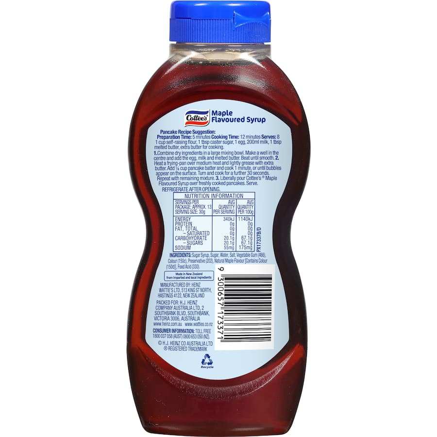 Cottees Syrup Maple Flavoured Squeeze bottle 400g