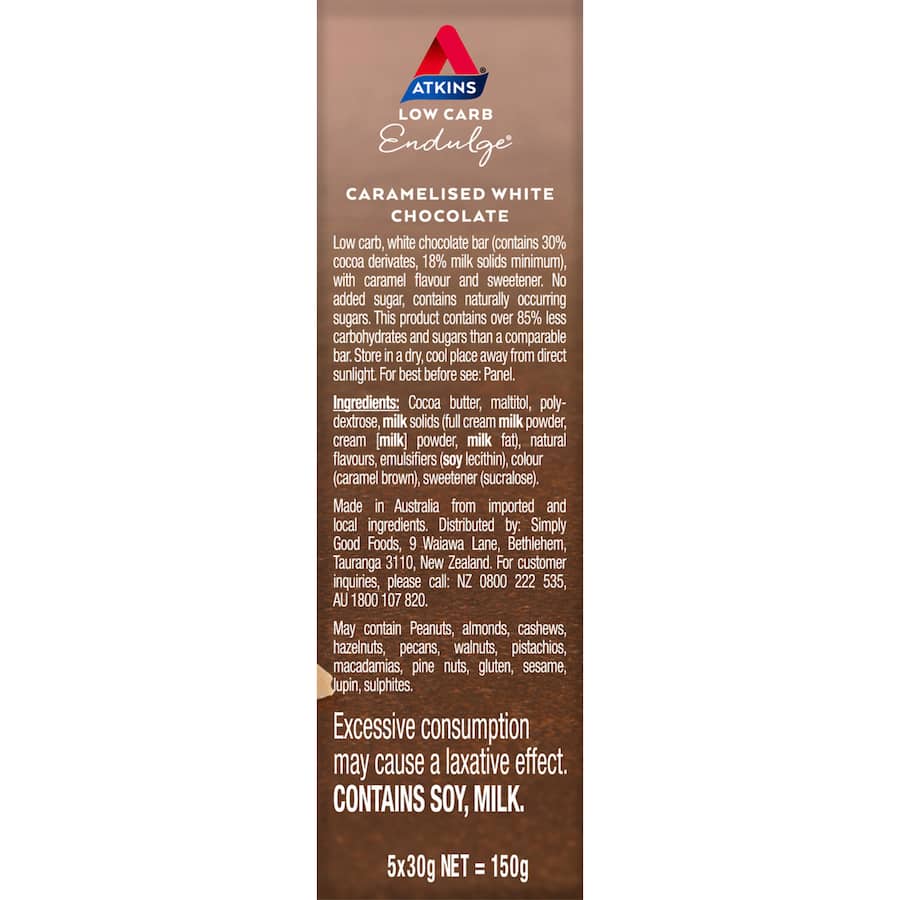 Atkins Endulge White Chocolate Snack: creamy, low-carb treat with 2g net carbs, perfect for guilt-free indulgence.