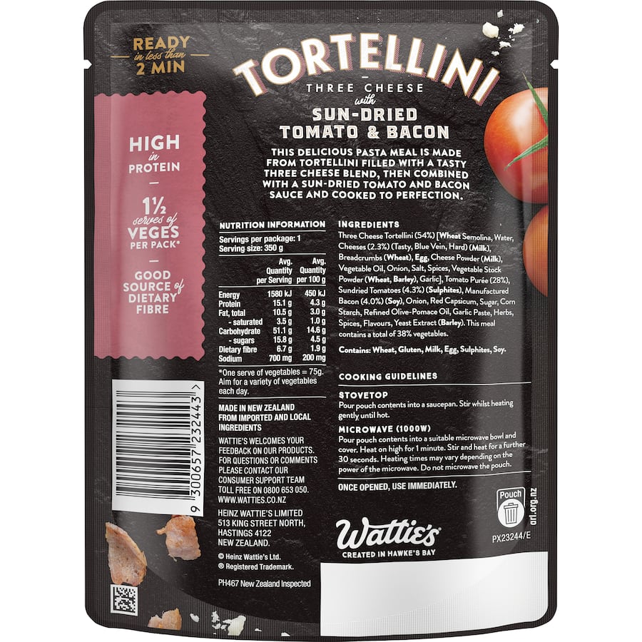 Wattie's Pasta Meal Tortellini In Tomato & Bacon Pouch 350g