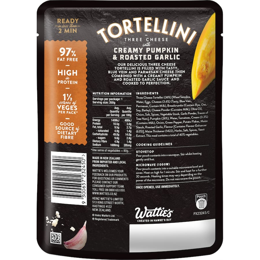 Wattie's Pasta Meal Tortellini In Pumpkin & Garlic Pouch 350g