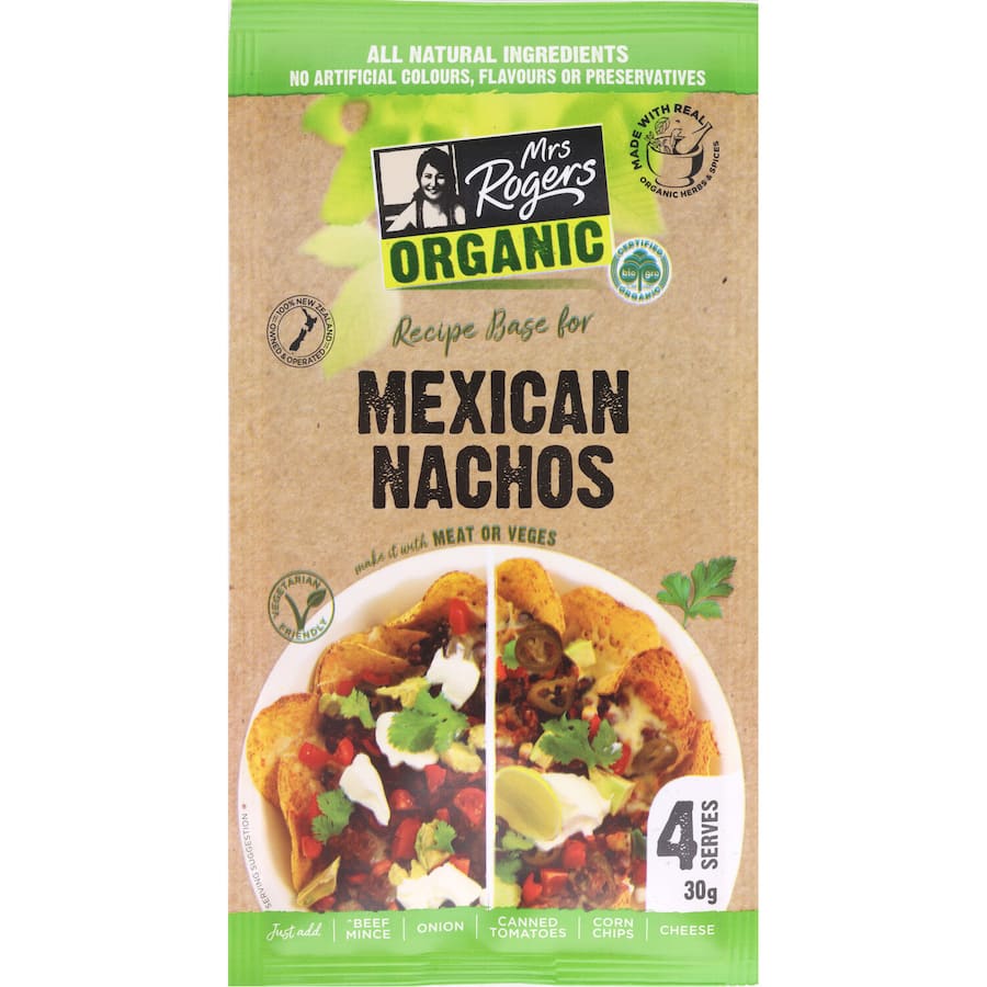 Mrs. Rogers Organic Mexican Nachos base, crafted with natural ingredients for authentic, delicious nachos at home.