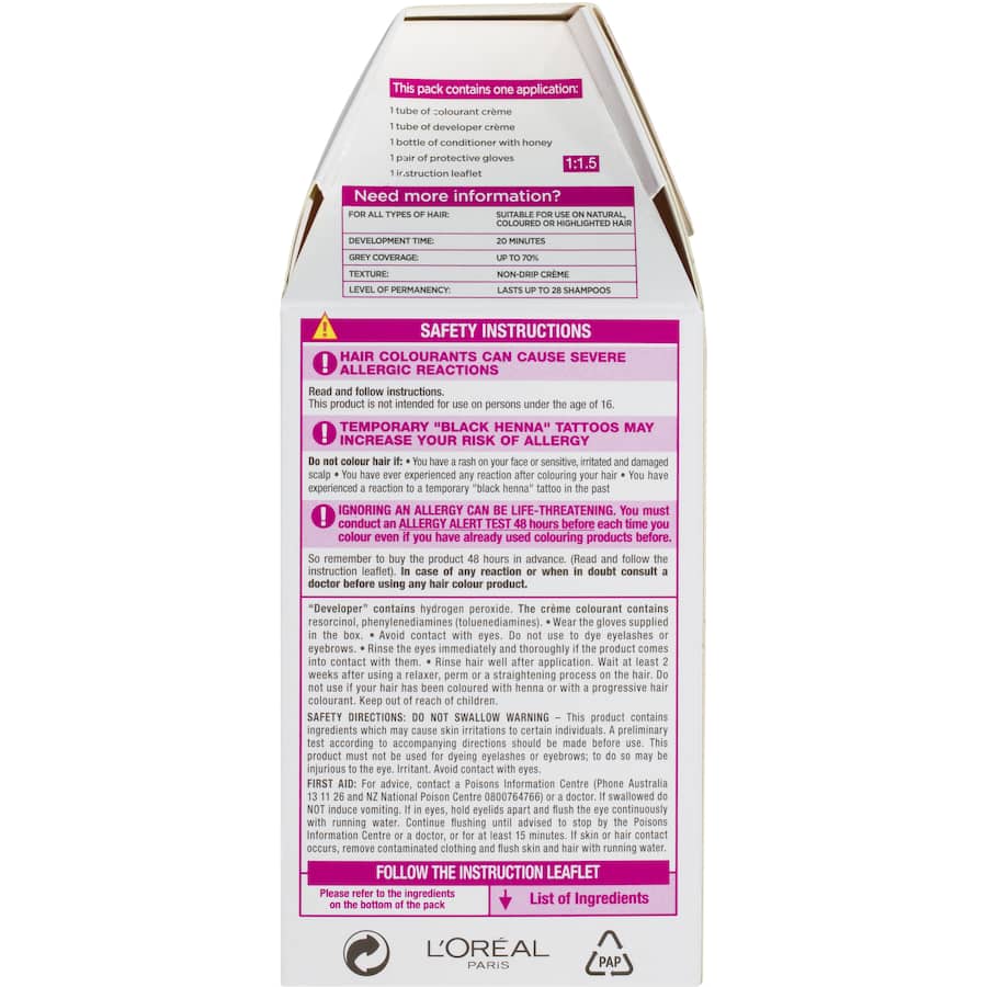 L'oreal Paris Dark Blonde 700 hair color creme gloss, ammonia-free with honey for vibrant, glossy, nourished hair.