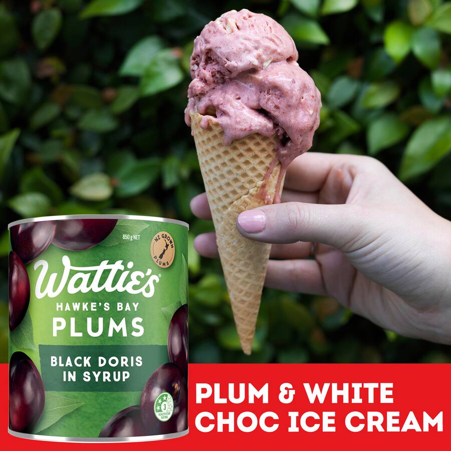 Watties Plums Black Doris In Syrup Can 850g