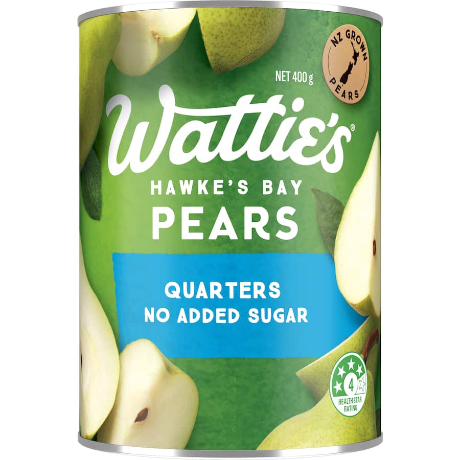 Watties Pears Quarters No Added Sugar Can 400g