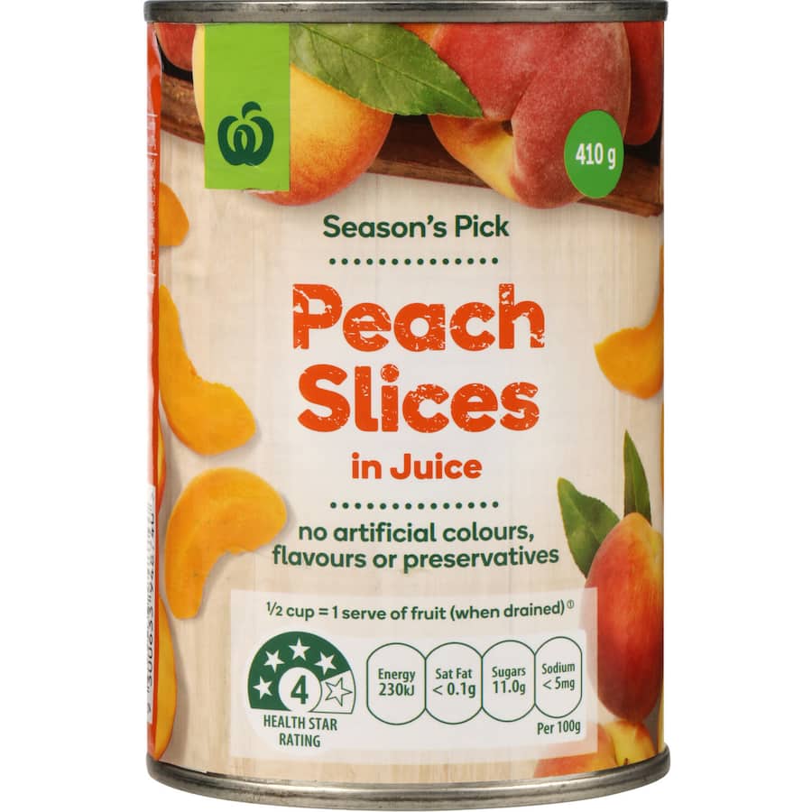 Woolworths Peaches Sliced In Juice Can 410g