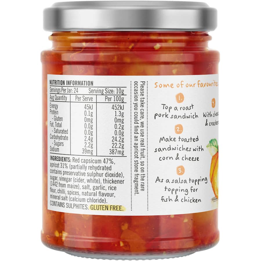 Barkers Chutney Capsicum & Apricot, a gluten-free artisan spread blending apricot sweetness and capsicum warmth.