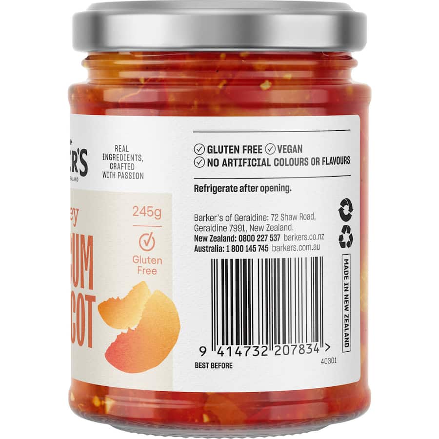 Barkers Chutney Capsicum & Apricot jar, showcasing vibrant colors and a blend of apricots and capsicum for gourmet dishes.