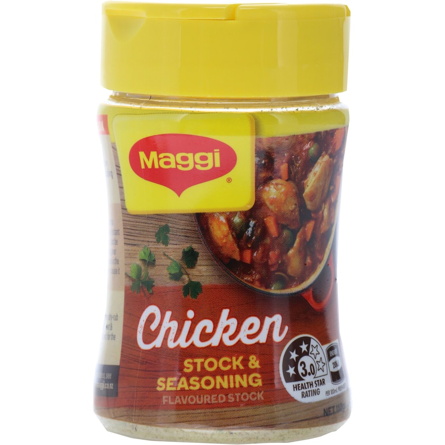 Maggi Chicken Stock Powder Seasoning, a versatile flavor enhancer for soups, stir-fries, and marinades, easy to store and use.