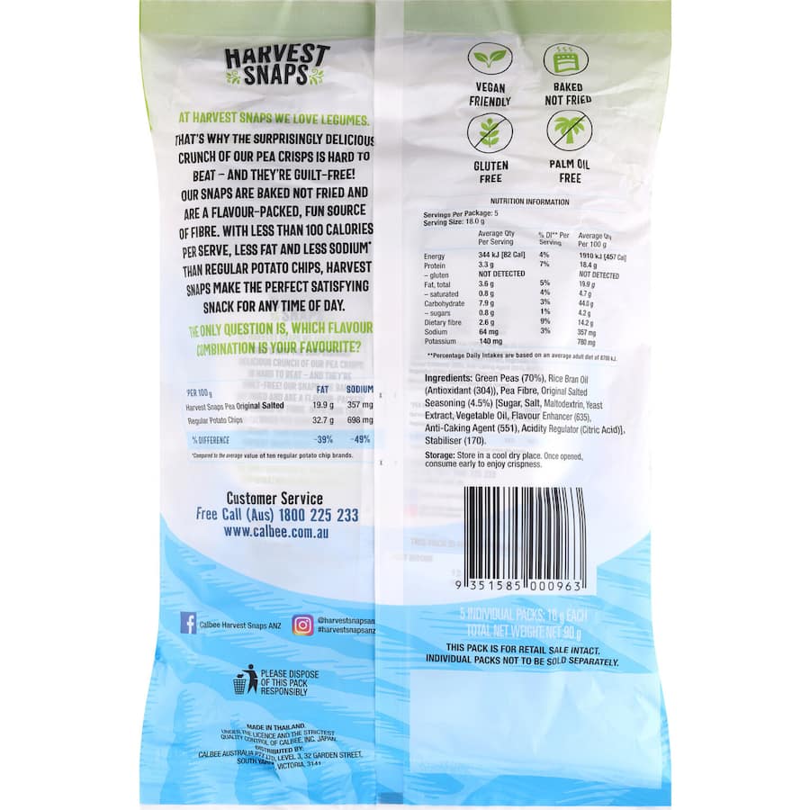 Harvest Snaps Pea Snacks Original Salted 90g 5pack