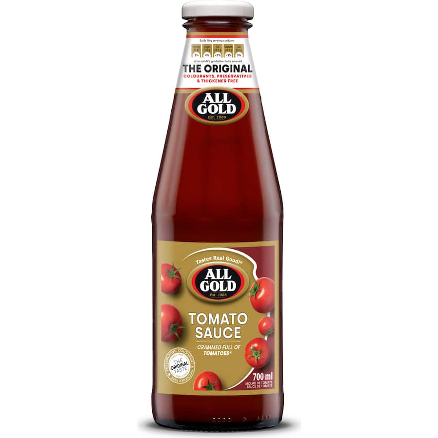 All Gold Tomato Sauce: Rich, gluten-free tomato sauce with natural spices, perfect for pasta, pizza, and casseroles.