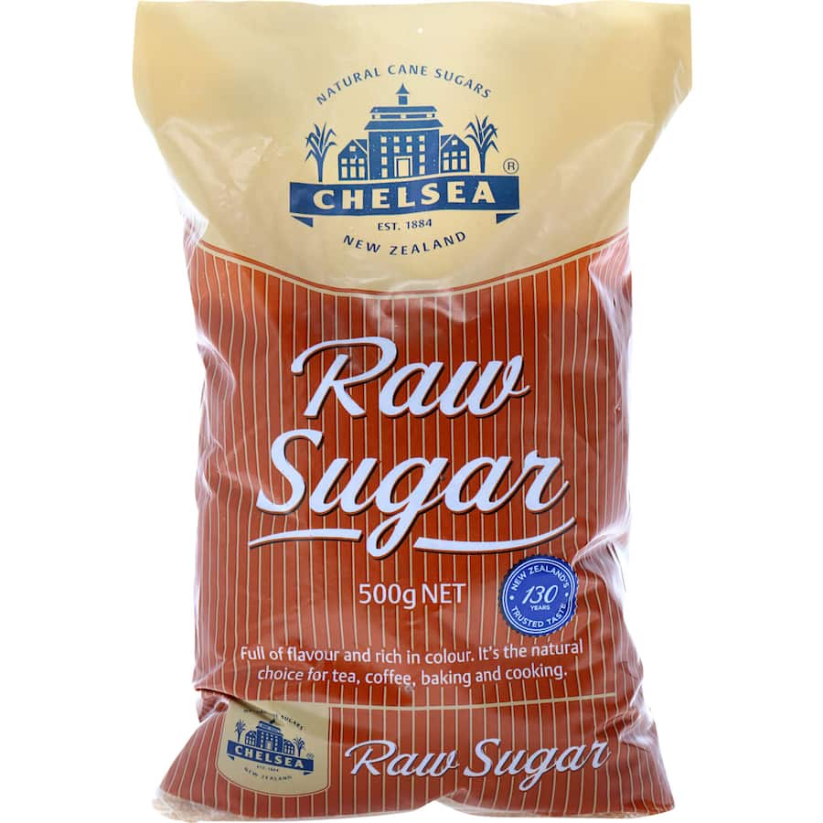 Chelsea Raw Sugar Crystal: fine-textured raw sugar with natural molasses, perfect for baking, coffee, and adding crunch to desserts.