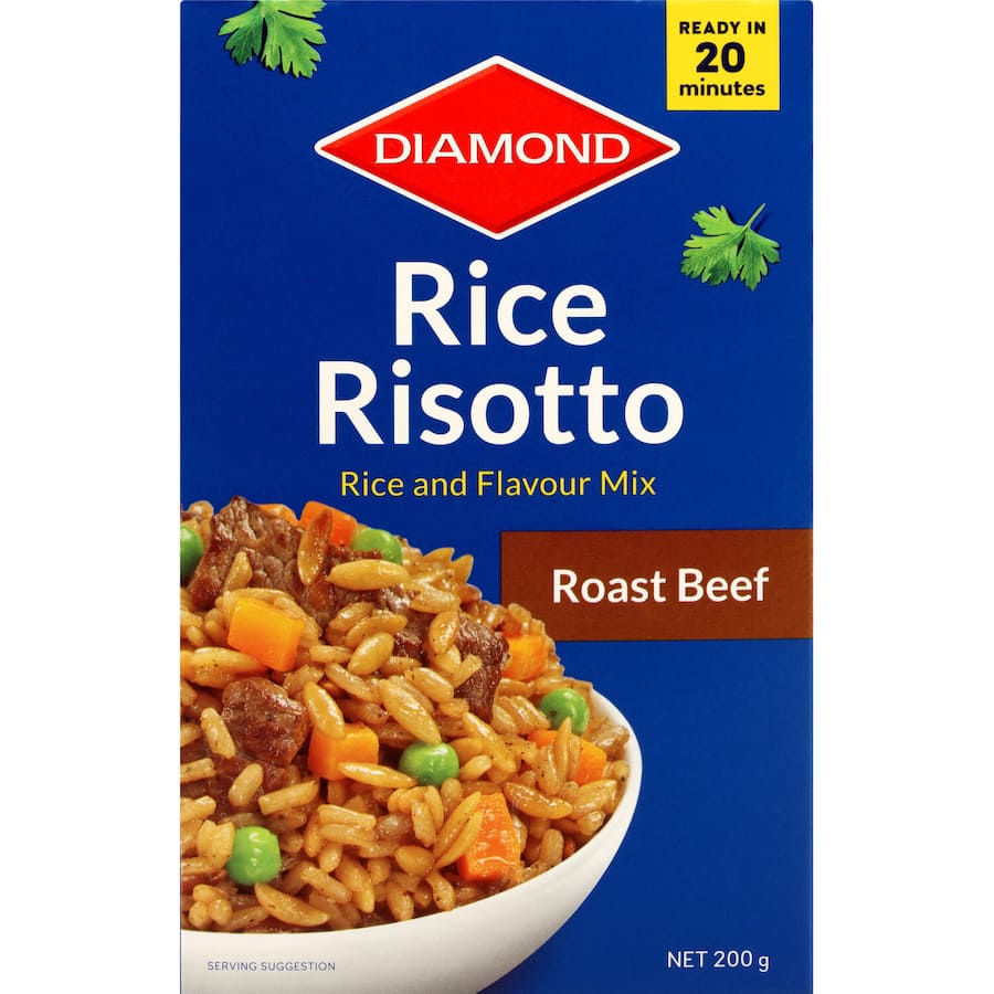 A bowl of Diamond Rice Risotto with roast beef, showcasing rich textures and vibrant herbs, ready in 20 minutes.