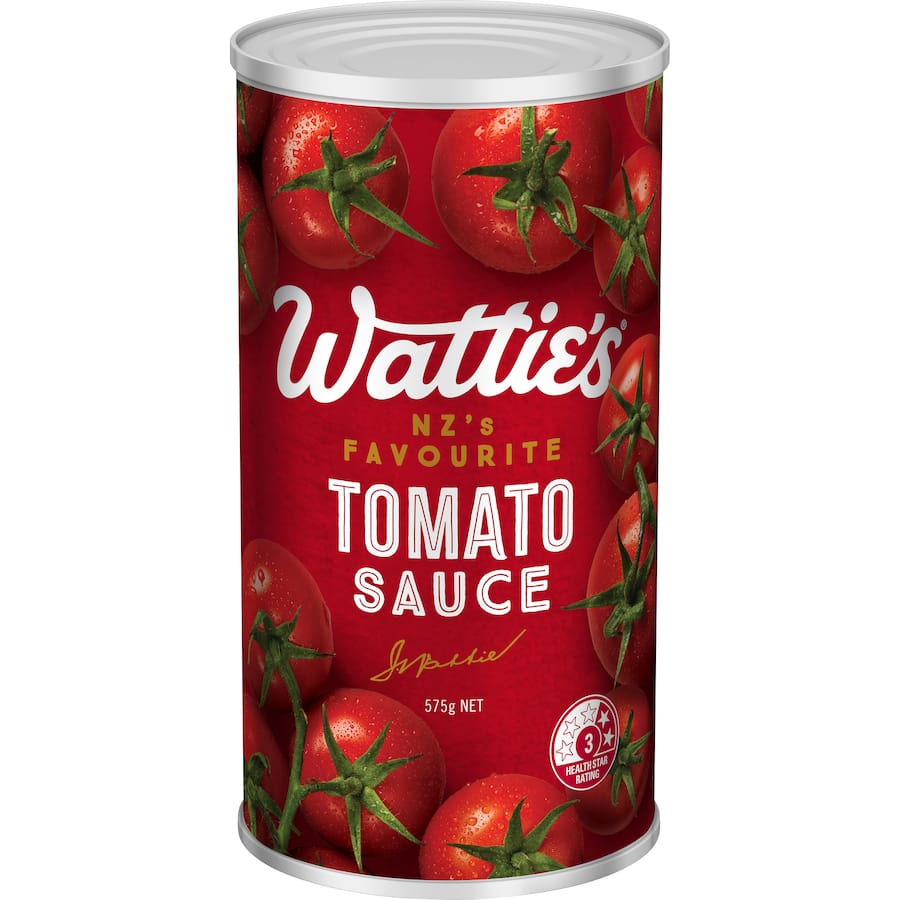 Wattie's Tomato Sauce bottle showcasing vibrant red sauce, perfect for enhancing meals without artificial ingredients.