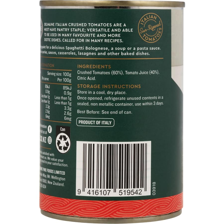 Delmaine Crushed Tomatoes Italian In Juice Can 400g