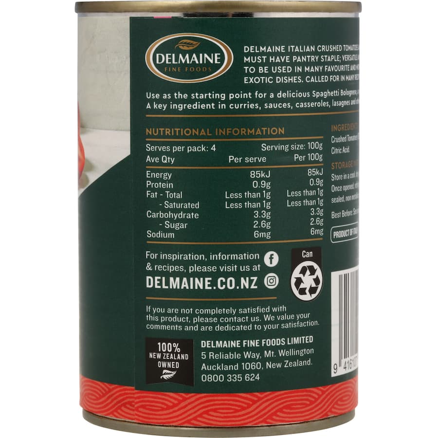 Delmaine Crushed Tomatoes Italian In Juice Can 400g