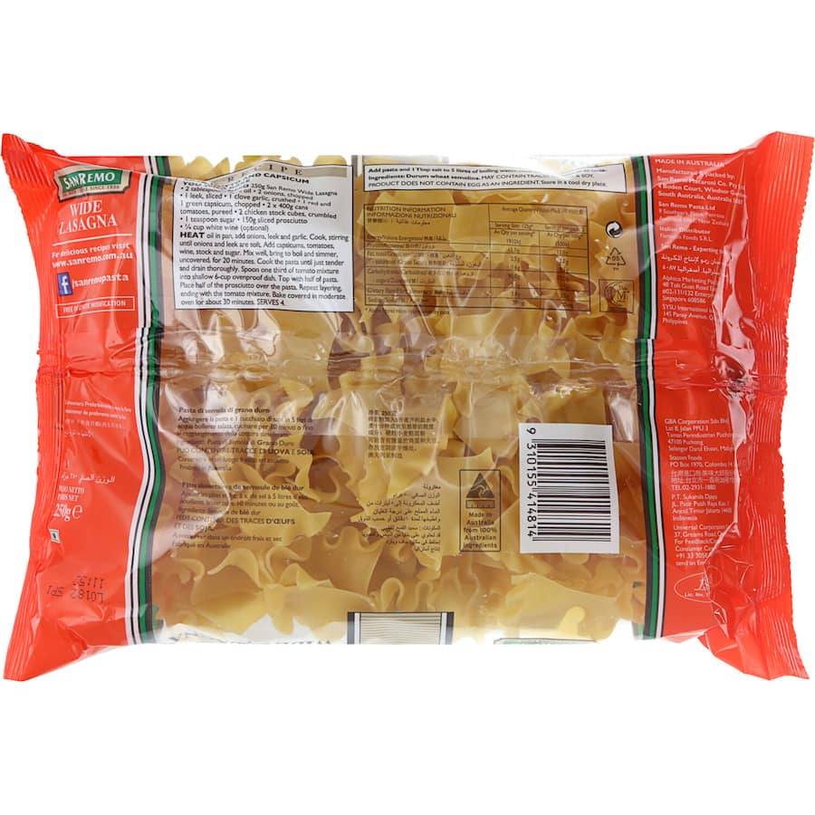 San Remo Pasta Wide Lasagne No. 45 250g