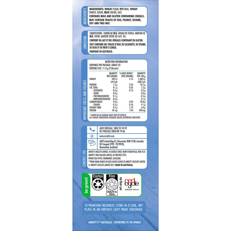 Low-fat Arnotts Cruskits Crispbread, 98% fat-free, cholesterol-free, ideal for healthy snacks and versatile toppings.
