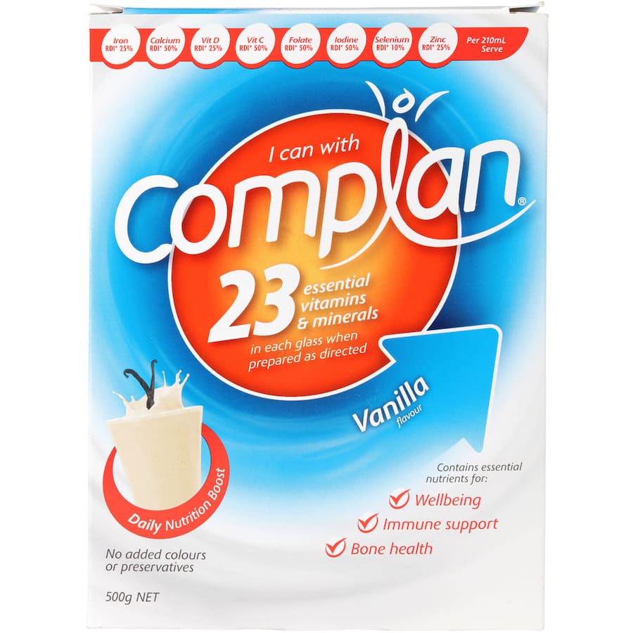 Creamy vanilla Complan Nutrition Formula packed with essential vitamins and minerals for a healthy, convenient meal replacement.
