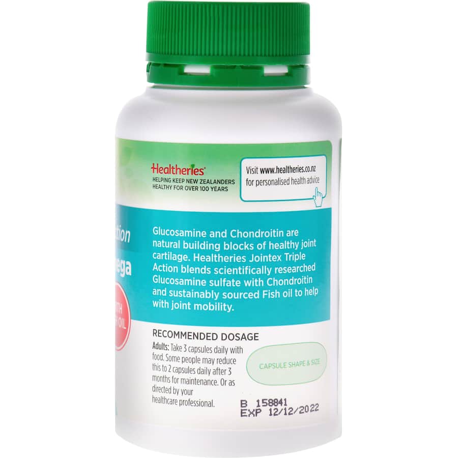 Healtheries Joint Formula features glucosamine, chondroitin, and omega-3s for enhanced joint health and mobility.