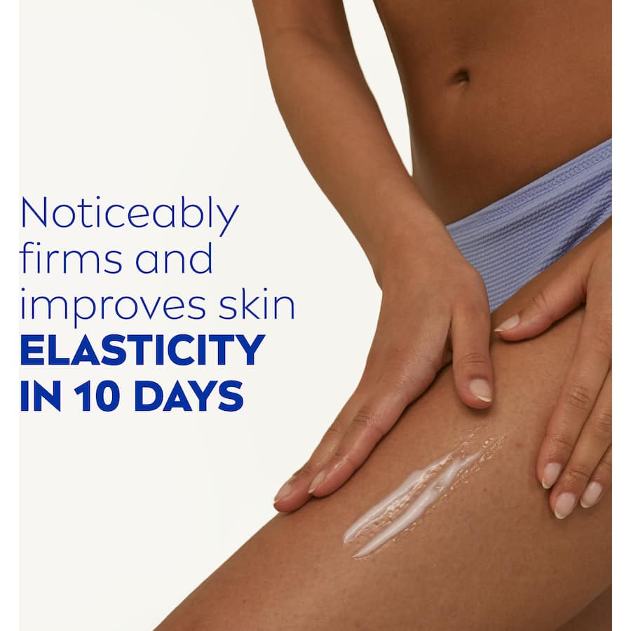 Nivea Body Lotion Rich Firming Q10 in a pump bottle, designed for dry skin with Q10 and Vitamin C for 48-hour hydration.