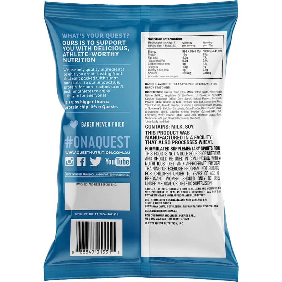 Quest Protein Tortilla Chips Ranch 32g
