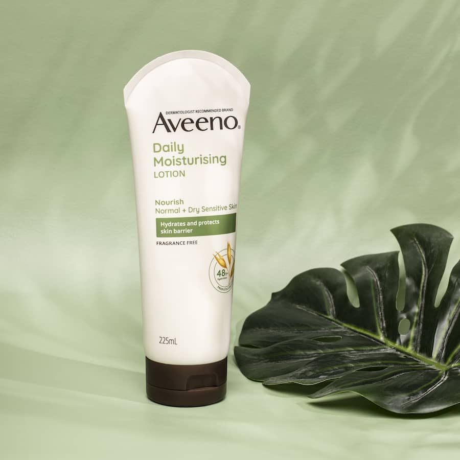 Aveeno Active Naturals Body Lotion, a hypoallergenic moisturizer with prebiotic oat, offers 48-hour hydration for sensitive skin.
