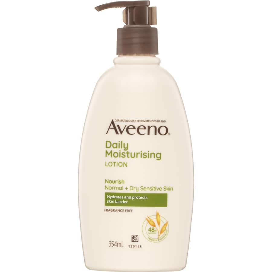 Aveeno Active Naturals Body Lotion for sensitive skin, provides 48 hours of hydration with prebiotic colloidal oat.
