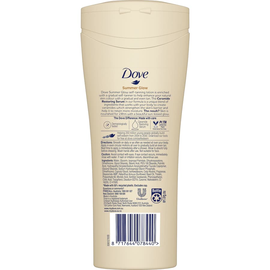 Dove Summer Glow Body Lotion for Fair to Medium Skin offers a gradual tan and 24-hour hydration for a radiant complexion.