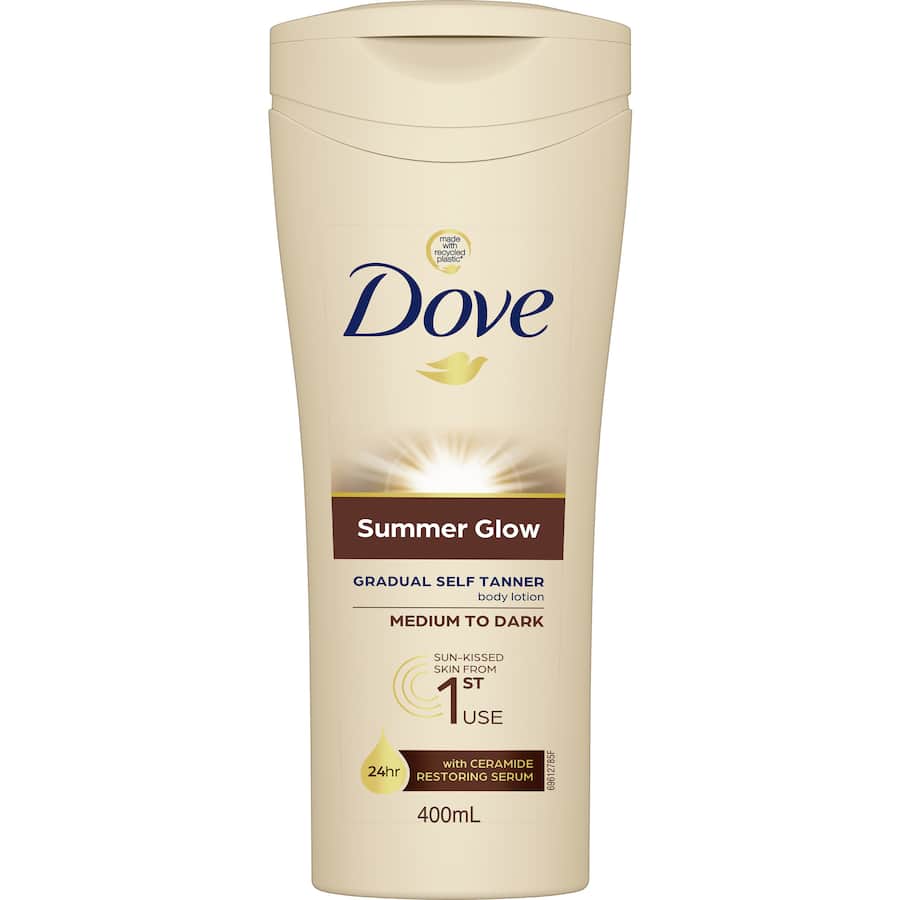 Dove Body Lotion for Medium to Dark Skin, enhancing natural glow while deeply nourishing and gradually building a radiant tan.