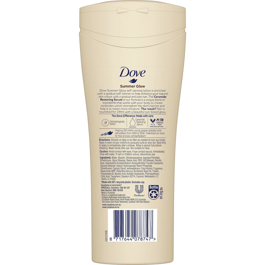 Dove Body Lotion for Medium to Dark Skin enhances glow, deeply moisturizes, and provides a natural-looking tan.