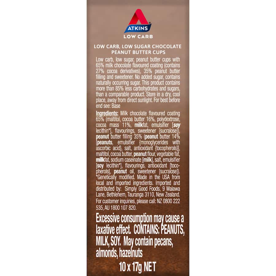Atkins Endulge Peanut Butter Cups - low-carb, sugar-free chocolate treats with creamy peanut butter, perfect for guilt-free snacking.