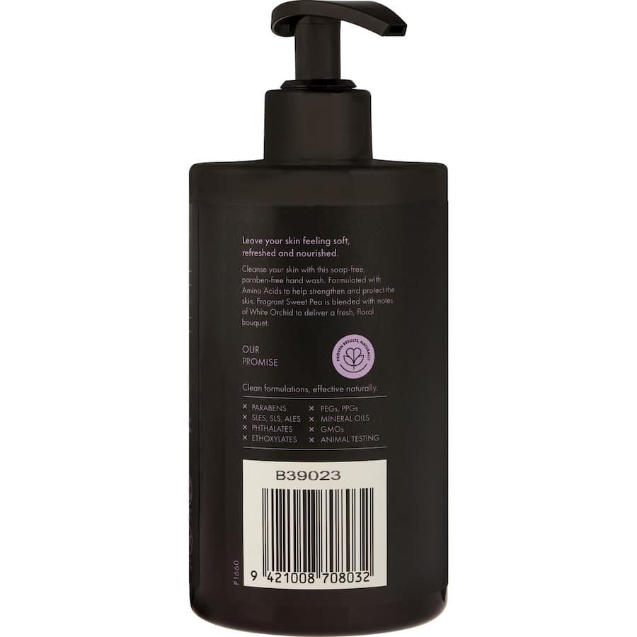 Essano Hand Wash Sweet Pea, featuring a floral scent and eco-friendly formula for soft, nourished hands.