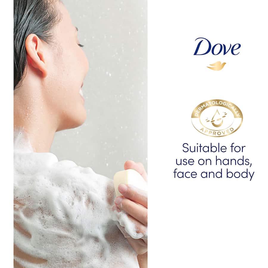 Dove Soap Bar Shea Butter features moisturizing shea butter and warm vanilla for silky-smooth, hydrated skin with every wash.