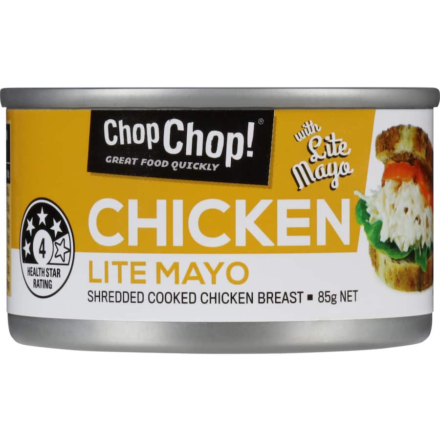 Chop Chop Canned Chicken with Lite Mayonnaise, perfect for quick meals, packed with protein and low in calories.