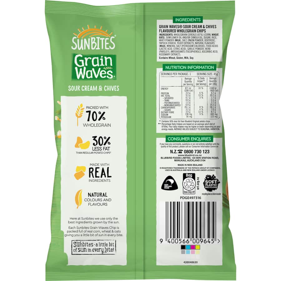 Sunbite Grain Waves Wholegrain Chips Sour Cream & Chives 45g