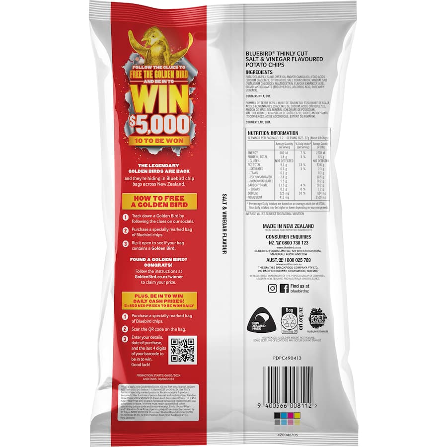 Bluebird Thin Cut Chips Salt & Vinegar