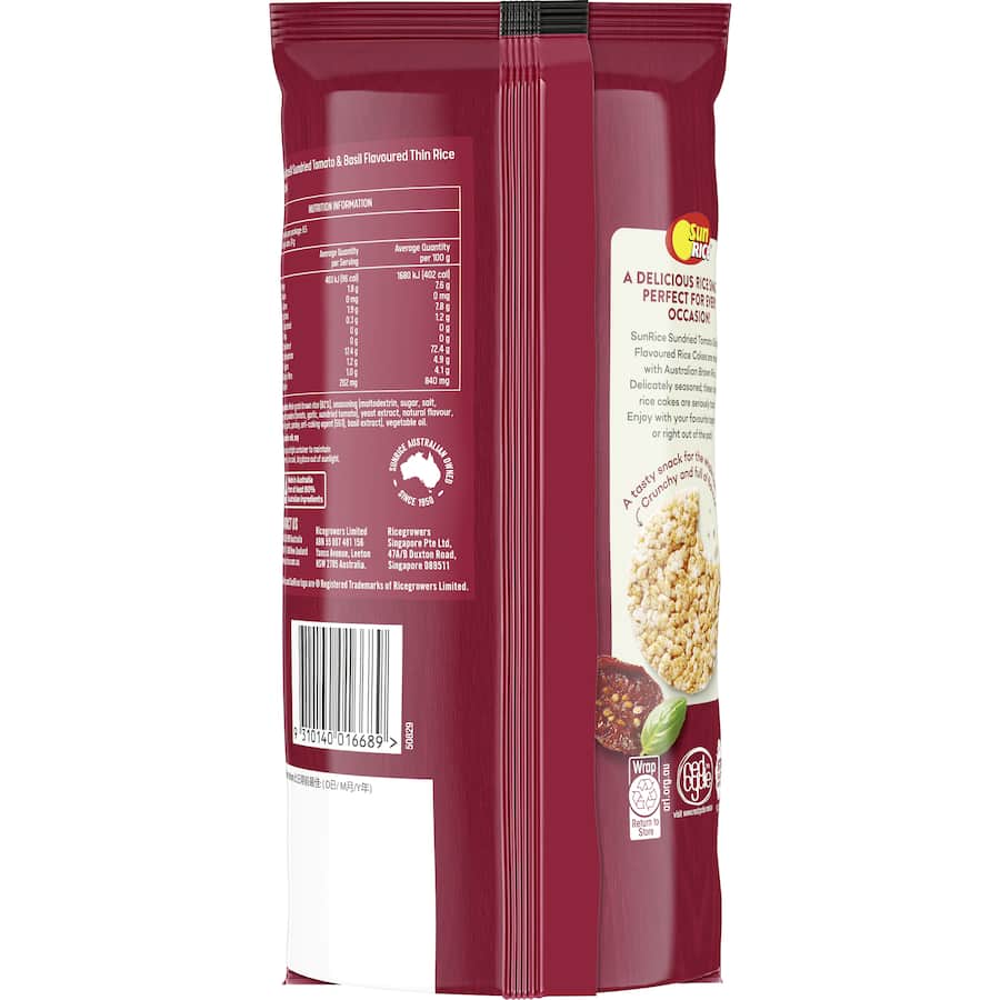 Sunrice Thin Rice Cakes Sundried Tomato & Basil 160g