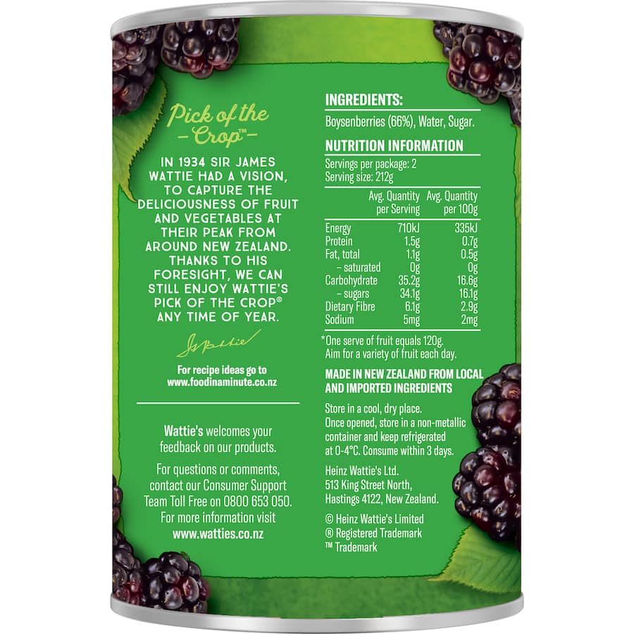 Watties Boysenberries In Syrup Can 425g