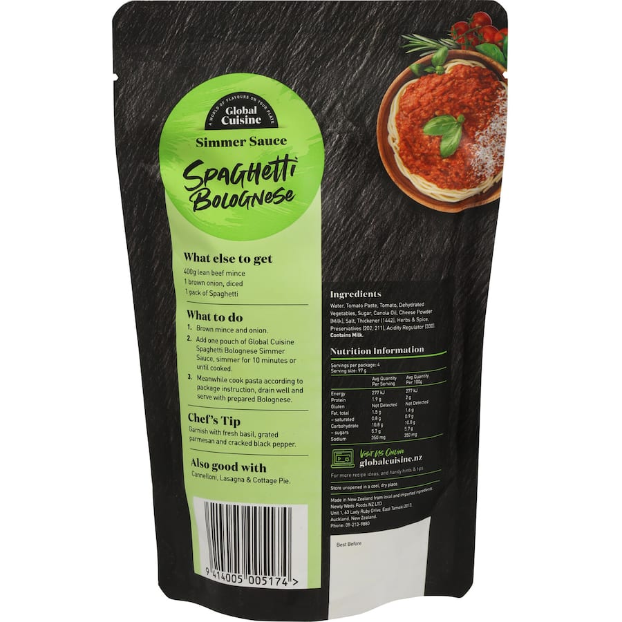 Global Cuisine Stir Through Meal Base Spaghetti Bolognaise Sauce Pouch 390g