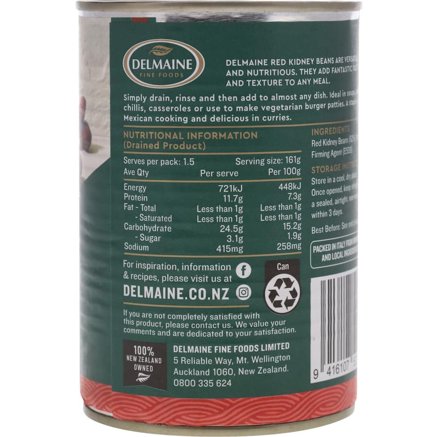 Delmaine Beans Red Kidney Can 390g