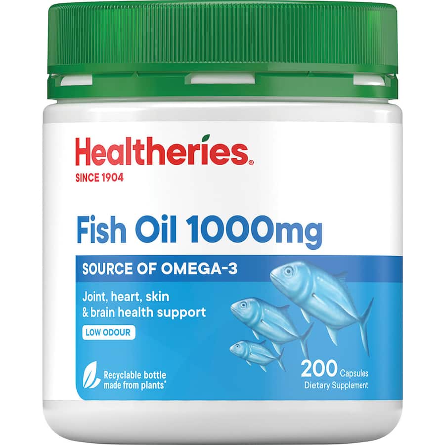 Healtheries Fish Oil Value Pack 1000mg, a sustainable omega-3 supplement for heart, brain, and joint health.