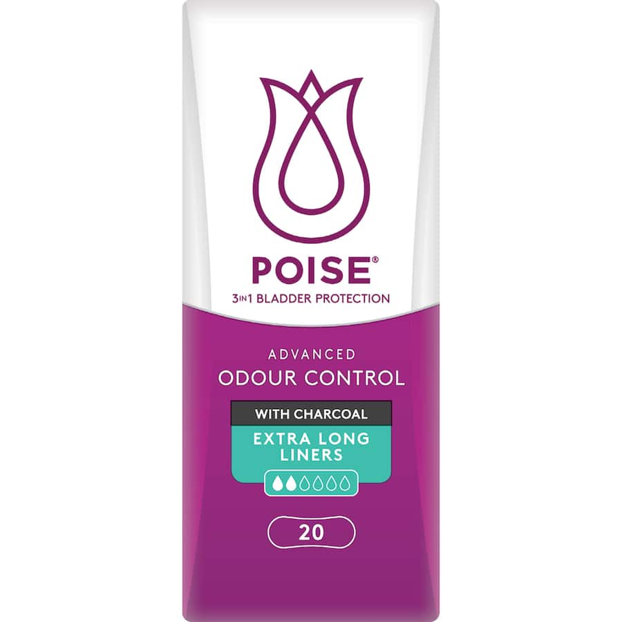 Poise Continence Liner Extra Long provides discreet and reliable protection against bladder leakage with advanced odour control.