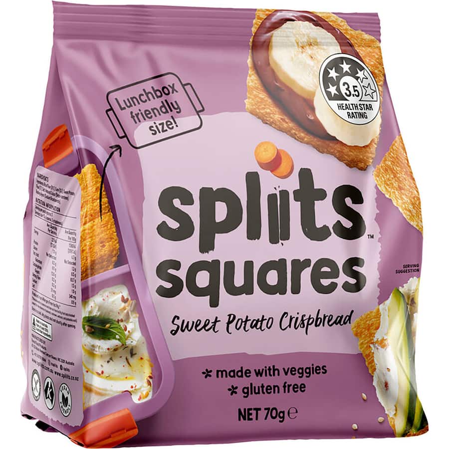 Spliits Squares Crackers Sweet Potato Crispbread Veggie 70g